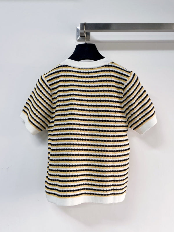 Chanel Two-Tone Short-Sleeve T-Shirt Beige White in Viscose 194325