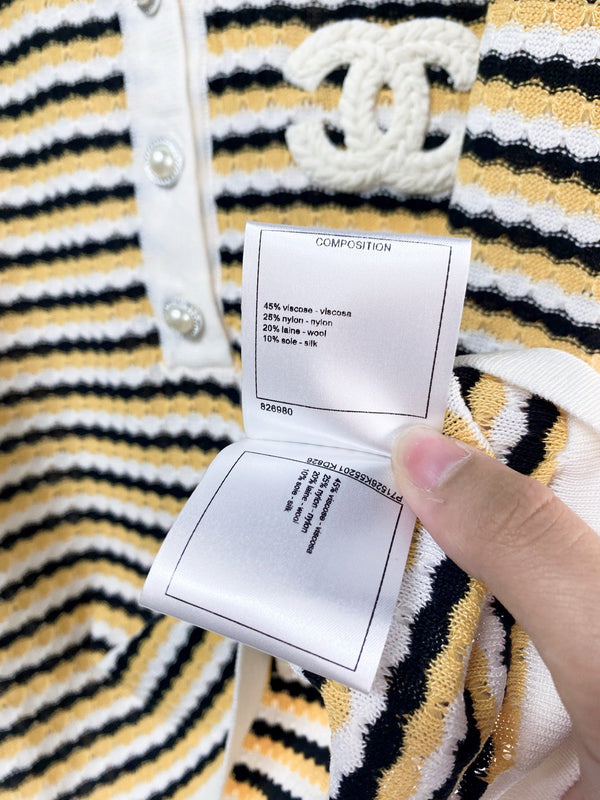 Chanel Two-Tone Short-Sleeve T-Shirt Beige White in Viscose 194325