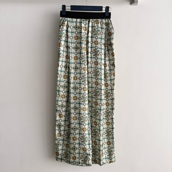 LV 26SS Printed Wide-Leg Pants Cream floral in Silk 198359