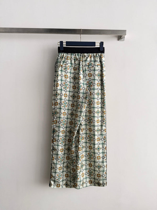 LV 26SS Printed Wide-Leg Pants Cream floral in Silk 198359