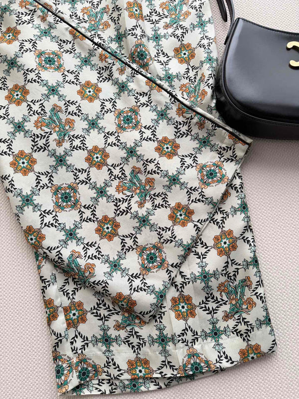 LV 26SS Printed Wide-Leg Pants Cream floral in Silk 198359