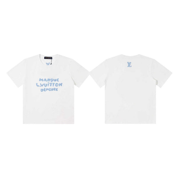 LV 26SS Crew Neck Short-Sleeve T-Shirt for Couples White in Cotton