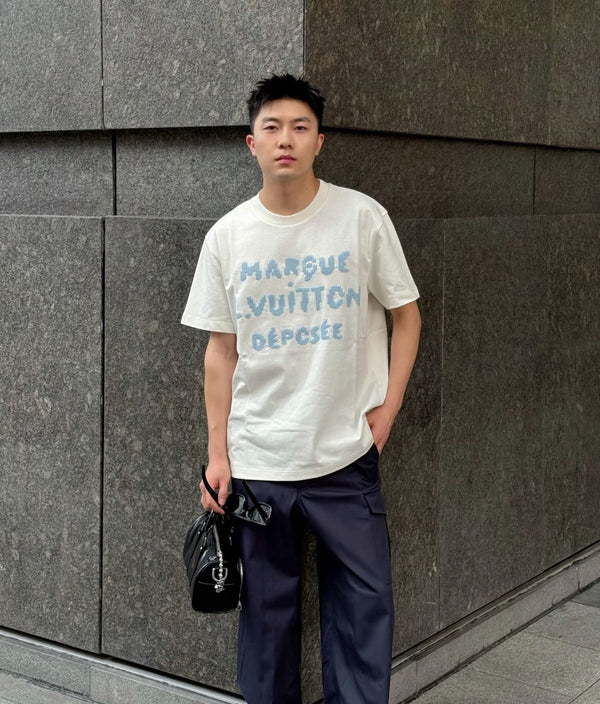 LV 26SS Crew Neck Short-Sleeve T-Shirt for Couples White in Cotton