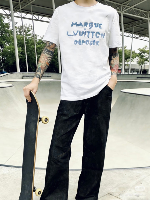 LV 26SS Crew Neck Short-Sleeve T-Shirt for Couples White in Cotton