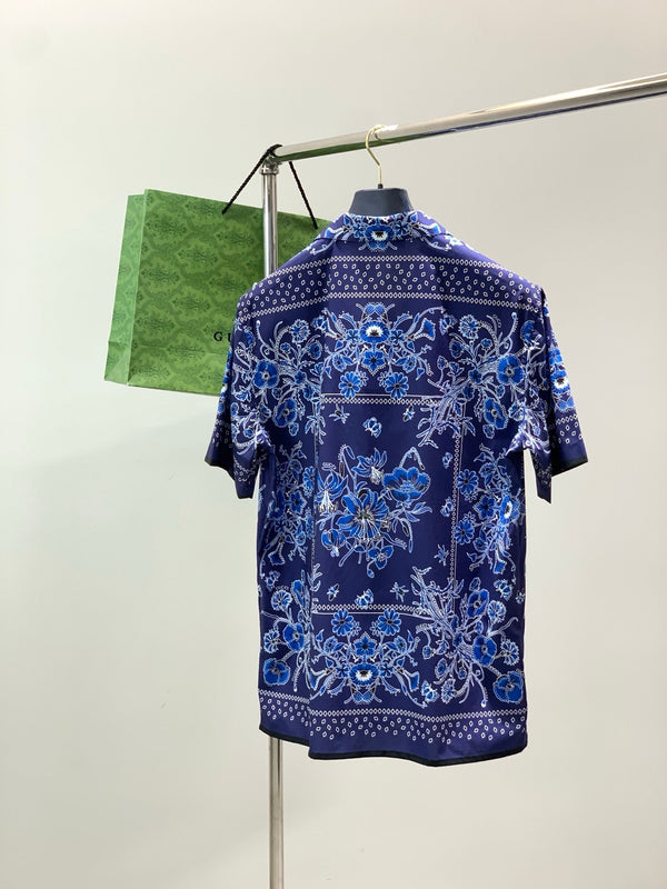 Gucci Short-sleeve Shirt Navy Blue in Cotton 200655