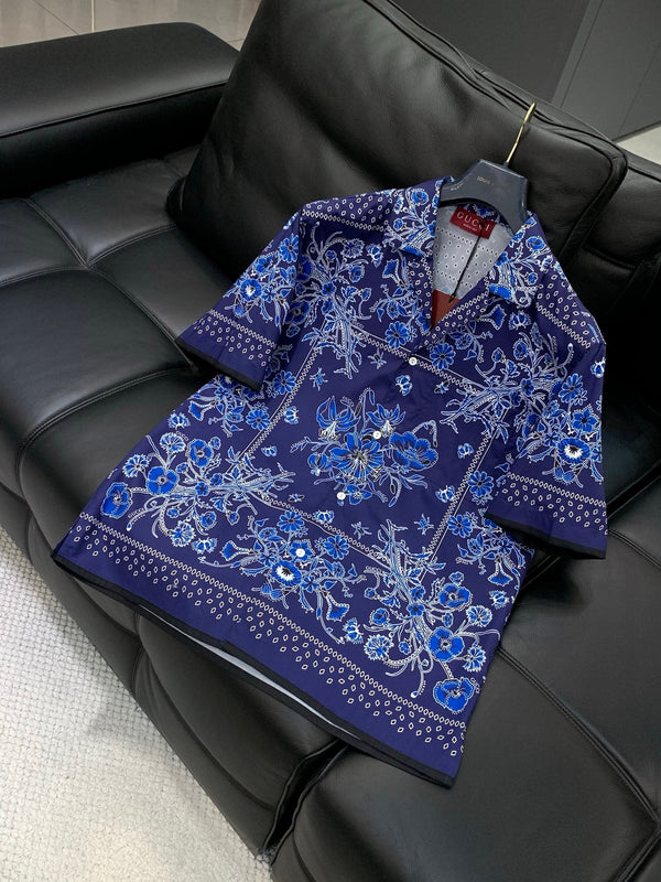 Gucci Short-sleeve Shirt Navy Blue in Cotton 200655