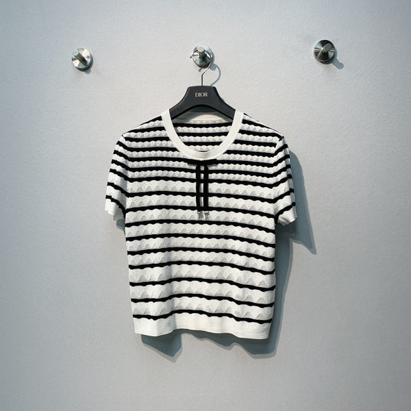 Dior 26SS Striped Knit Short-Sleeve Top White in Polyester Fiber 199330
