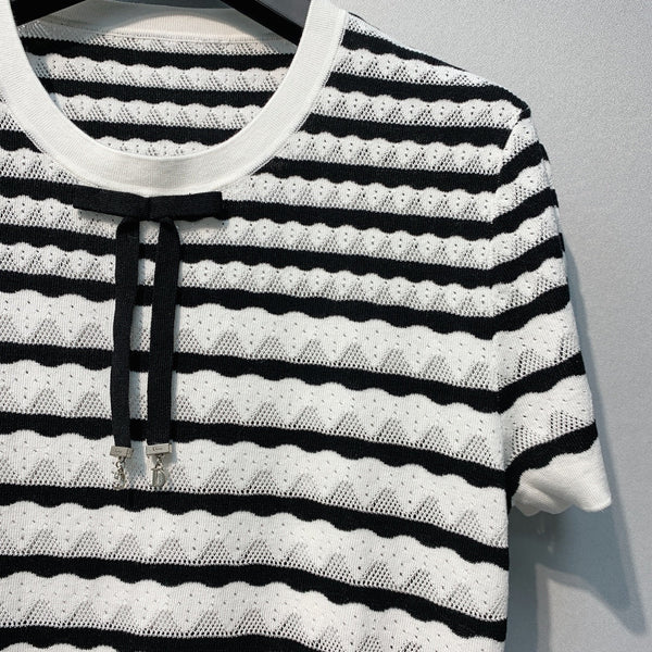 Dior 26SS Striped Knit Short-Sleeve Top White in Polyester Fiber 199330
