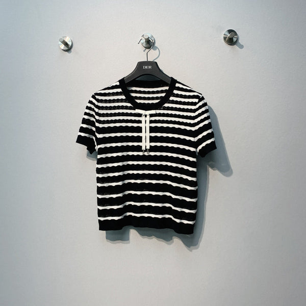 Haut à manches courtes en maille rayée Dior 26SS Noir en fibre de polyester 199329