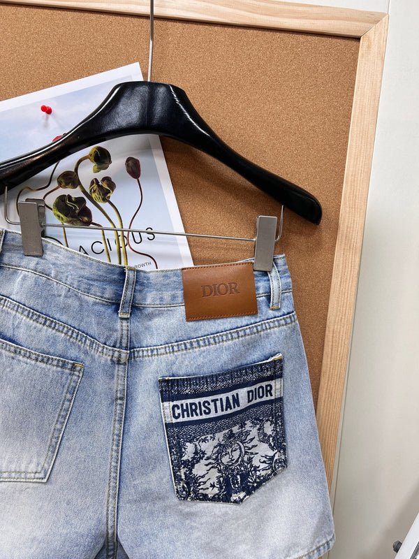 Dior Pocket Print Denim Shorts Blue in Cotton 188839