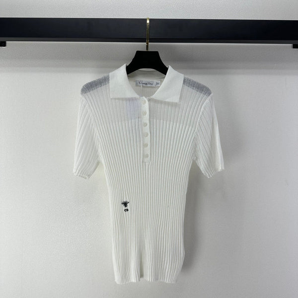 Dior Semi-transparent Knit Polo Shirt White in Wool 362484