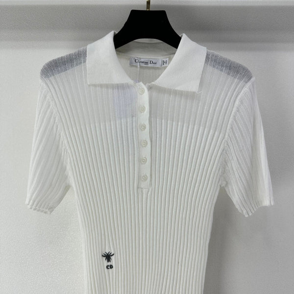 Dior Semi-transparent Knit Polo Shirt White in Wool 362484