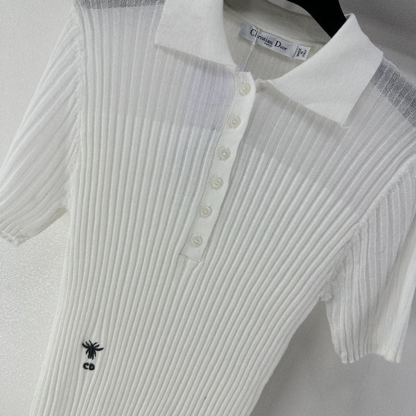 Dior Semi-transparent Knit Polo Shirt White in Wool 362484