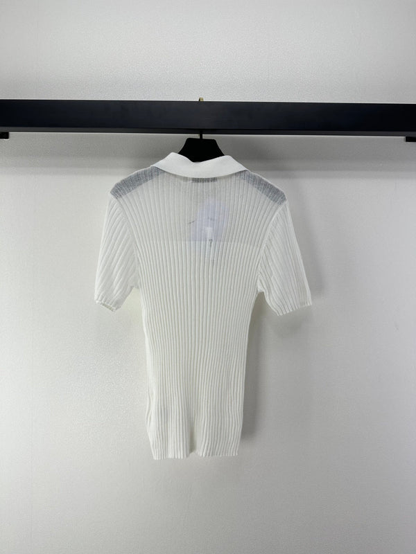 Dior Semi-transparent Knit Polo Shirt White in Wool 362484