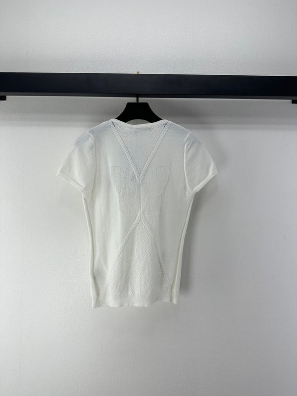 Dior Butterfly Sequin V-Neck Short-Sleeve Top White in Wool 362475
