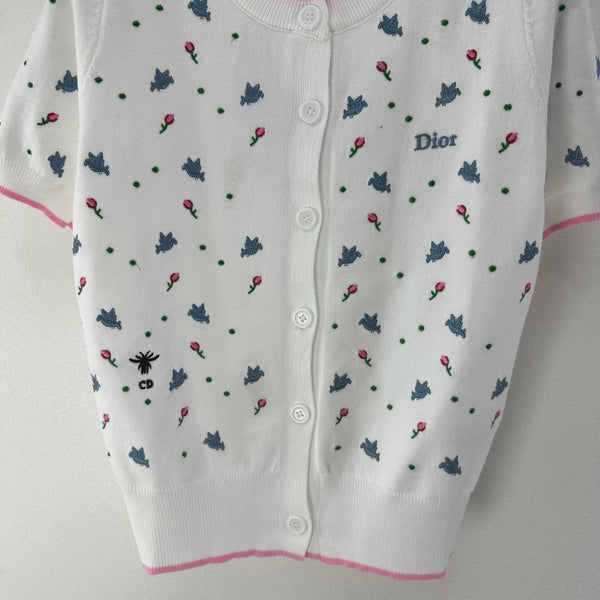 Dior Floral Embroidered Knit Cardigan White in Wool 362375