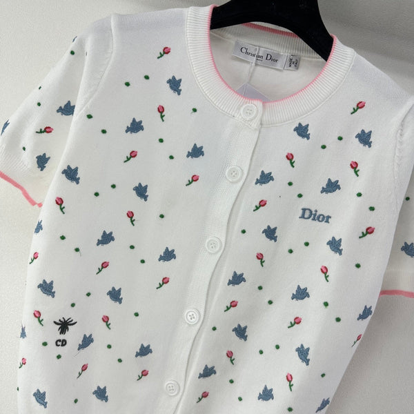 Dior Floral Embroidered Knit Cardigan White in Wool 362375