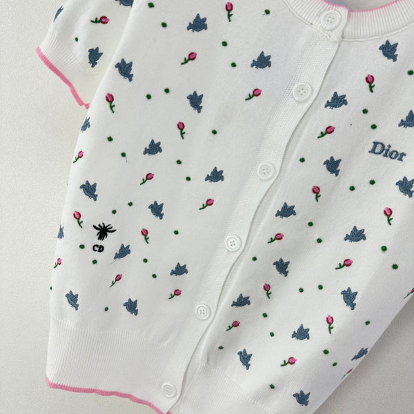Dior Floral Embroidered Knit Cardigan White in Wool 362375