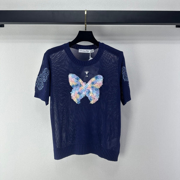 Dior Butterfly Knit Short-Sleeve T-Shirt Blue in Wool 360699