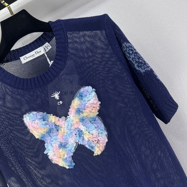 Dior Butterfly Knit Short-Sleeve T-Shirt Blue in Wool 360699