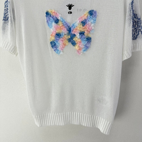 T-shirt à manches courtes en maille papillon Dior blanc en laine 360700