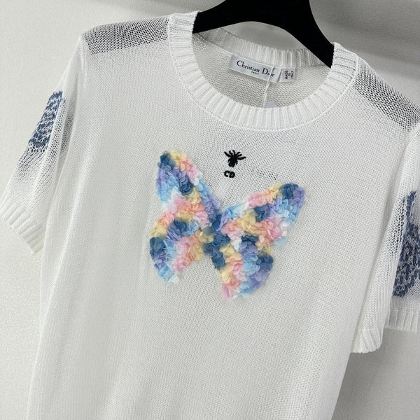 T-shirt à manches courtes en maille papillon Dior blanc en laine 360700