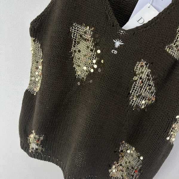 Dior Sequin Knit Vest Olive Green in Nylon 360692
