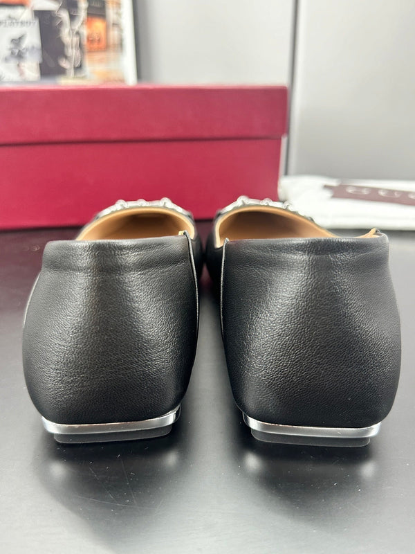 Gucci 26 Vittoria Horsebit Ballet Flats Black in Leather 688309