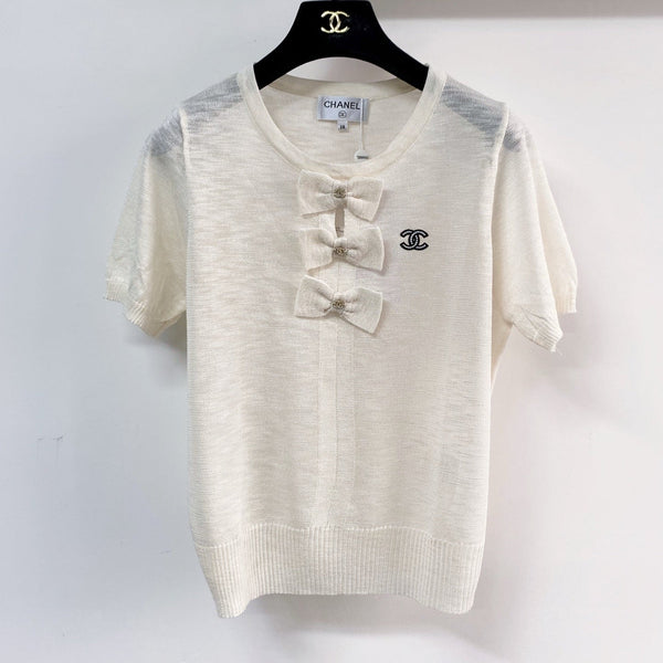 T-shirt à manches courtes Chanel ivoire en laine 208007