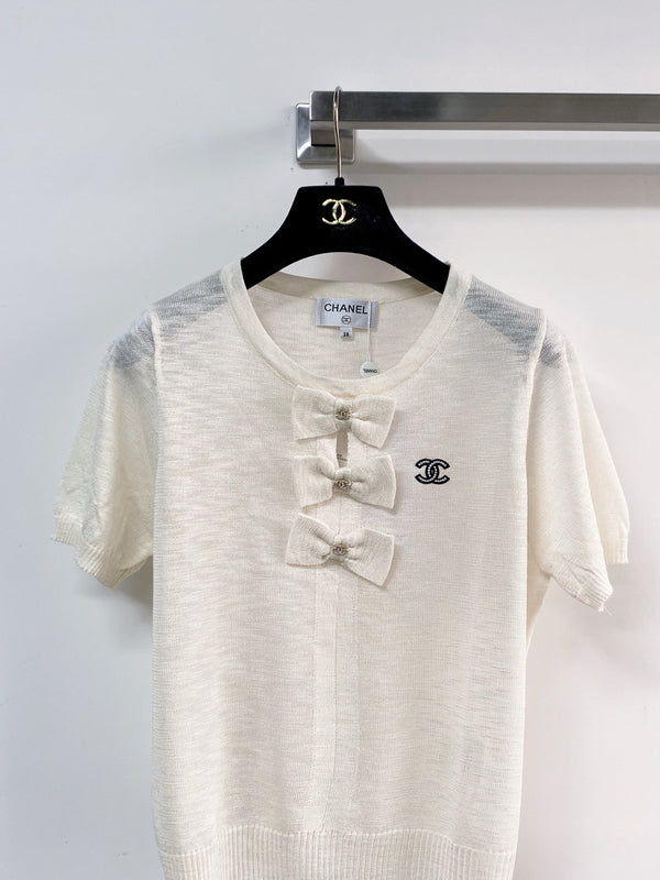 T-shirt à manches courtes Chanel ivoire en laine 208007