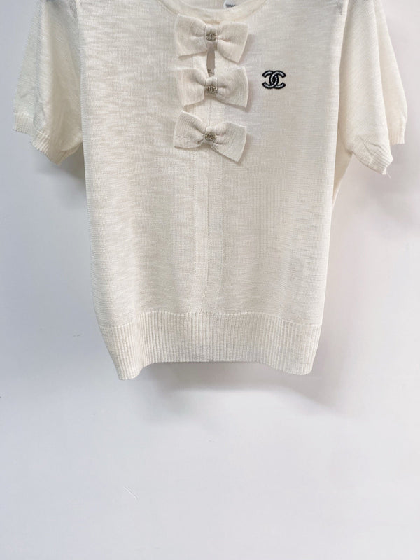 T-shirt à manches courtes Chanel ivoire en laine 208007
