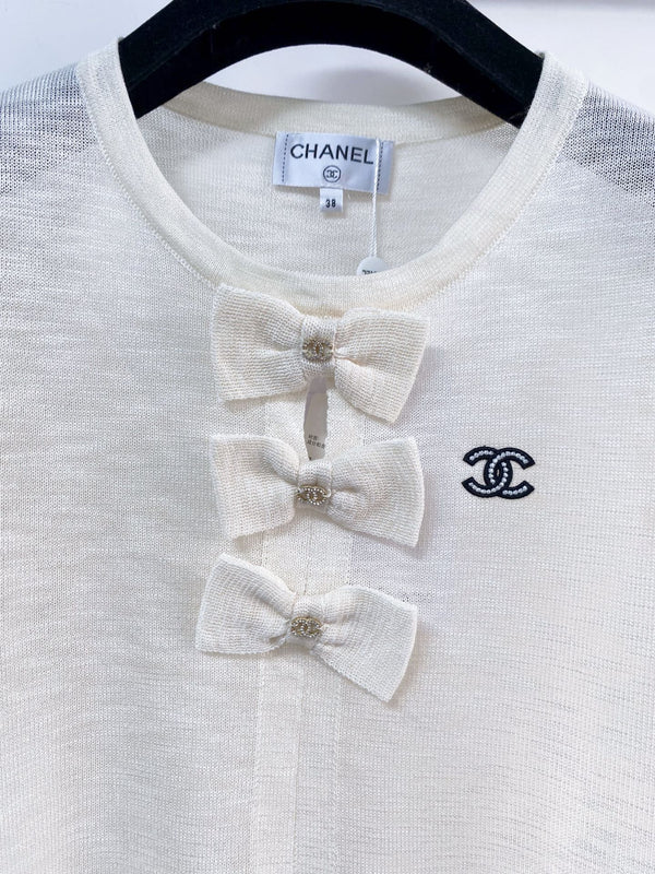 T-shirt à manches courtes Chanel ivoire en laine 208007