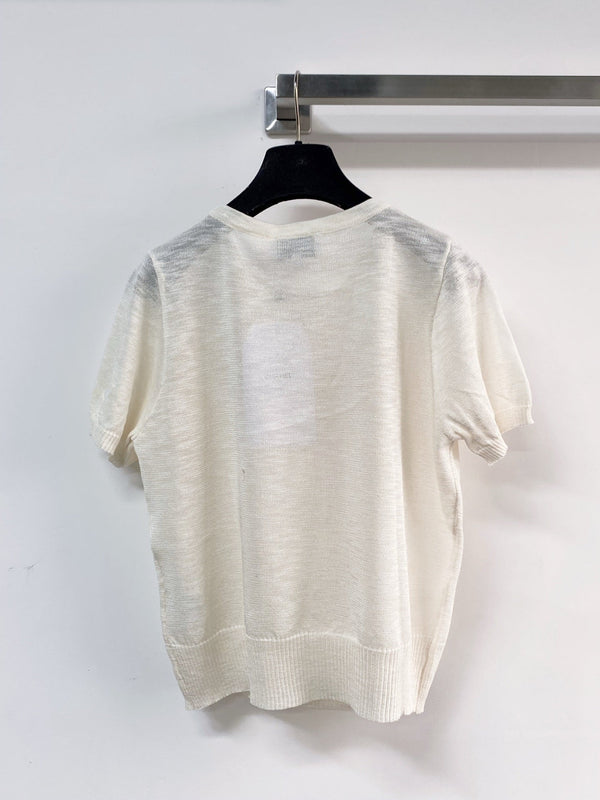 T-shirt à manches courtes Chanel ivoire en laine 208007