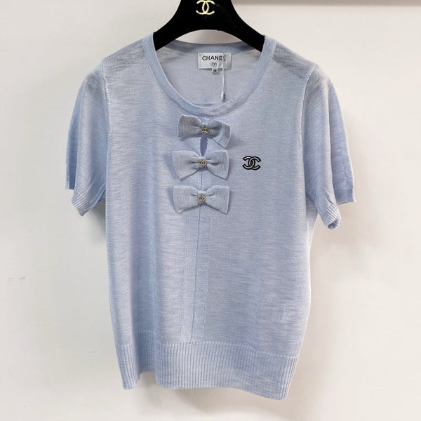 T-shirt Chanel manches courtes bleu en laine 208006