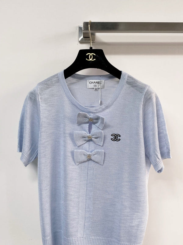 T-shirt Chanel manches courtes bleu en laine 208006