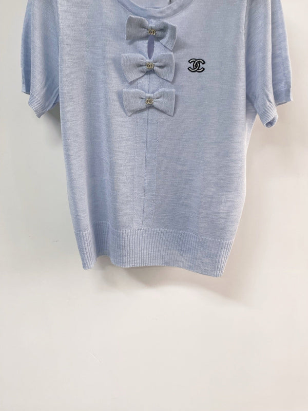 T-shirt Chanel manches courtes bleu en laine 208006