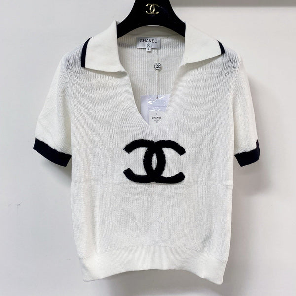 T-shirt Chanel à manches courtes blanc en laine 207997