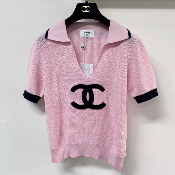 T-Shirt Chanel Rose à Manches Courtes en Laine 207996