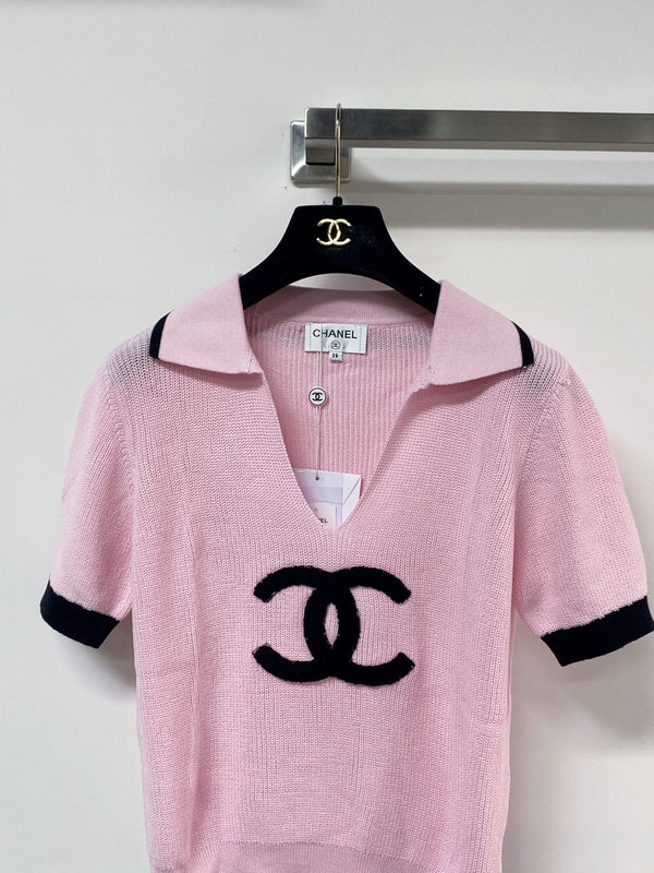 T-Shirt Chanel Rose à Manches Courtes en Laine 207996