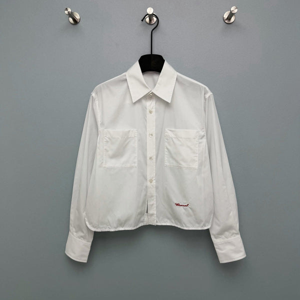 Chanel 26 Pearl Button Chain Trim Short White Shirt in Cotton 213056