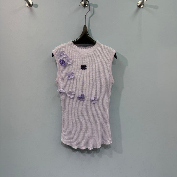 Gilet tricoté Chanel violet en laine 212281