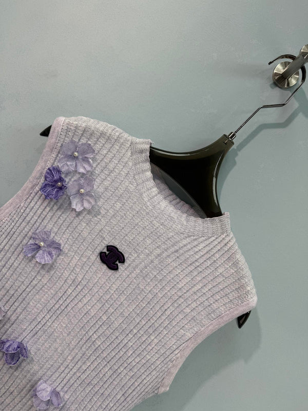 Gilet tricoté Chanel violet en laine 212281