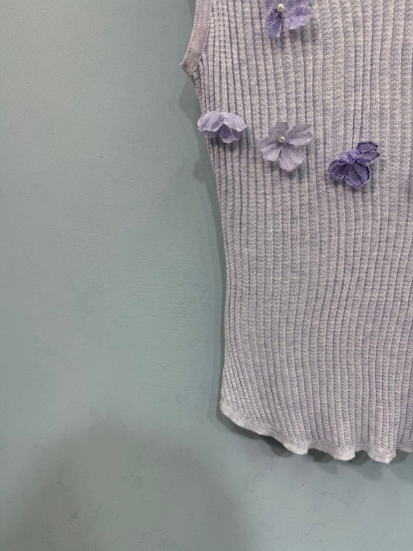 Gilet tricoté Chanel violet en laine 212281