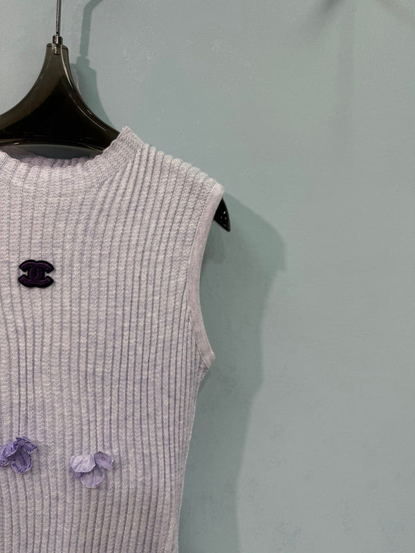 Gilet tricoté Chanel violet en laine 212281
