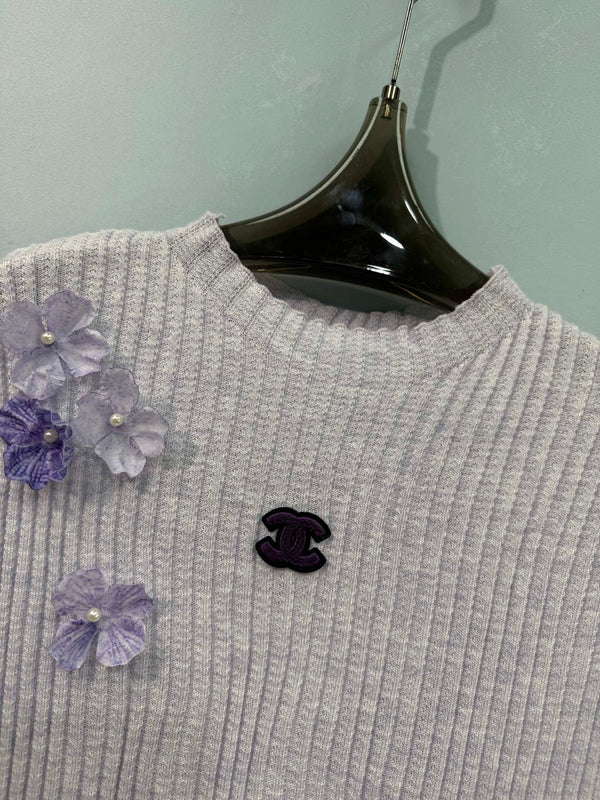 Gilet tricoté Chanel violet en laine 212281
