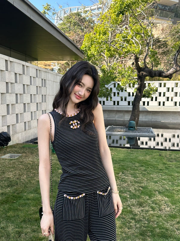 Chanel 26 Tailleur Rayé Noir en Acétate 202866
