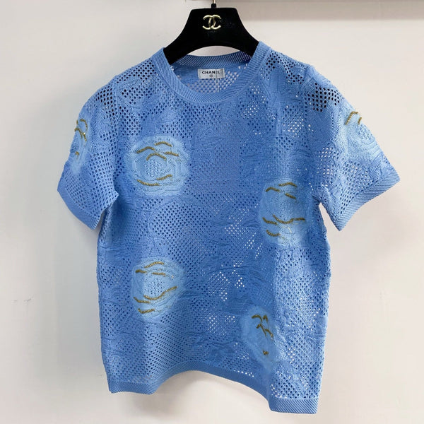 T-shirt Chanel manches courtes bleu en coton 204037