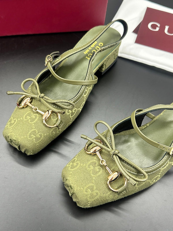 Gucci Horsebit Slingback Green in Denim 688317