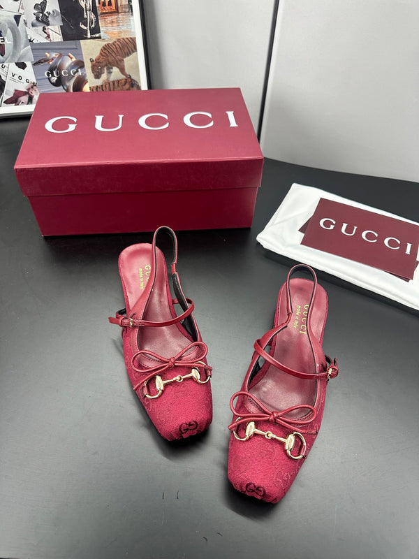 Gucci Horsebit Slingback Red in Denim 688316