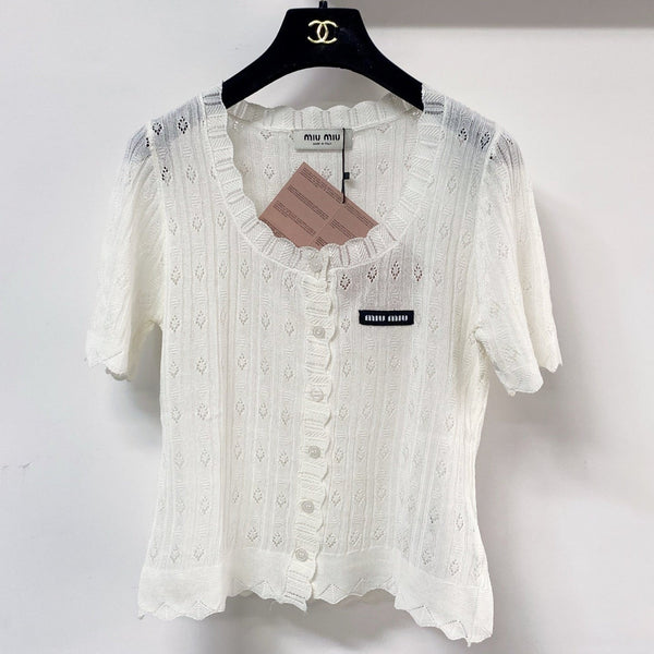 Miumiu Cardigan Manches Courtes Blanc en Laine 207988